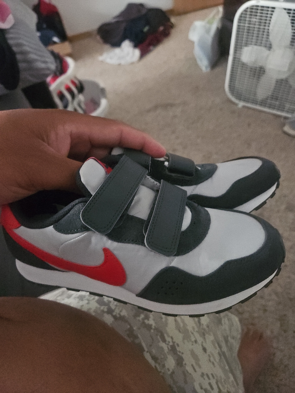 Nike Kids Gray, White & Red Velcro Sneakers